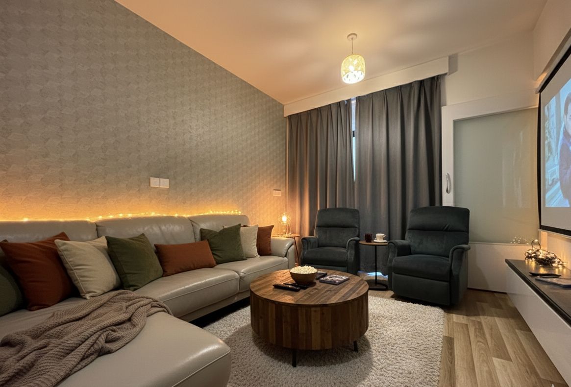 Modern apartment with large windows and minimalist decor